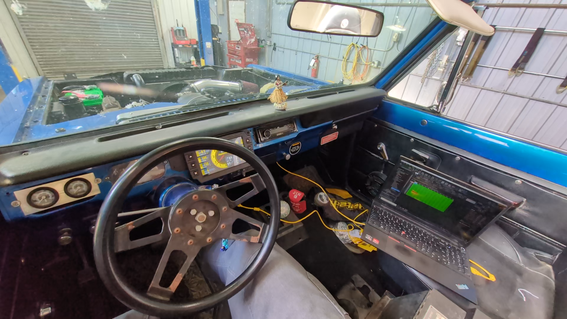 Kyle tuning the LS3 Scout on the Mustang Dyno